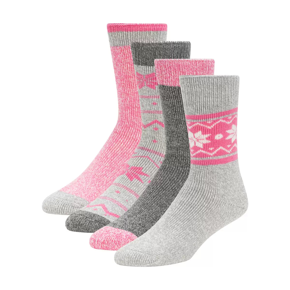 Pack of four Weatherproof ladies thermal socks in soft pink and black featuring plush brushed interior fabric.