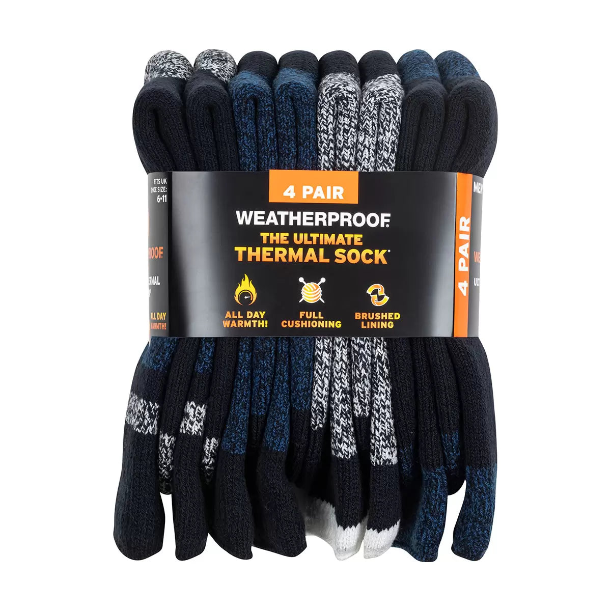 Close-up shot of the Weatherproof Mens Thermal Sock 4 Pack showing the thick brushed plush interior lining and dense knit pattern.