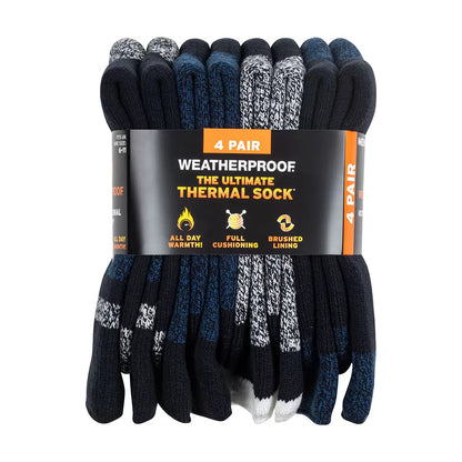Close-up shot of the Weatherproof Mens Thermal Sock 4 Pack showing the thick brushed plush interior lining and dense knit pattern.