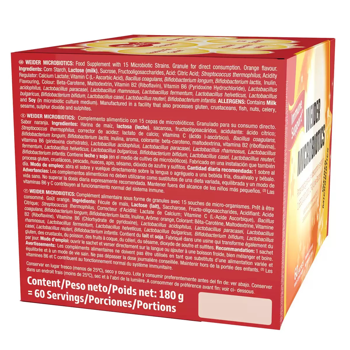 Weider Microbiotics 60 Sachets for digestive health, gut microbiome balance, and daily probiotic support.
