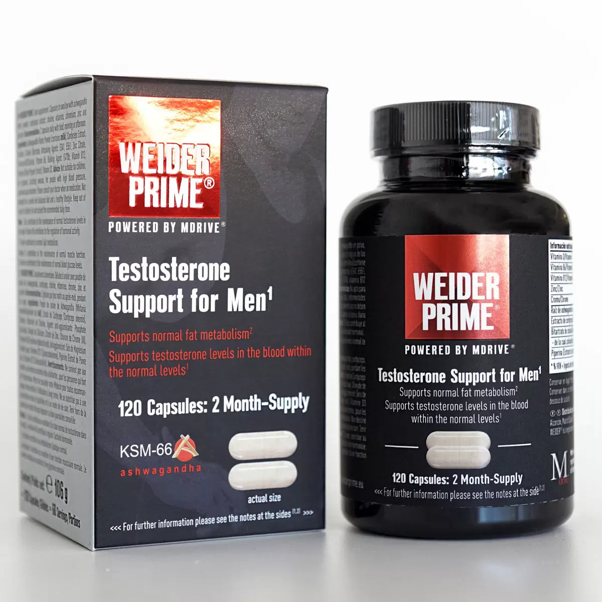 Weider Prime Testosterone Support for Men 120 count men's wellness supplement capsules for active lifestyle support