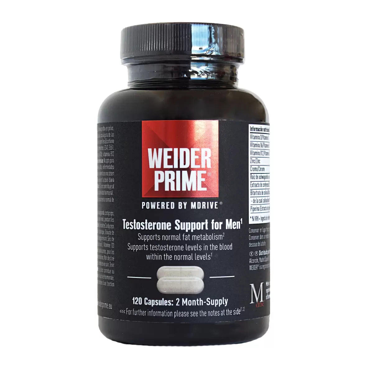 Weider Prime Testosterone Support for Men 120 count men's wellness supplement capsules for active lifestyle support