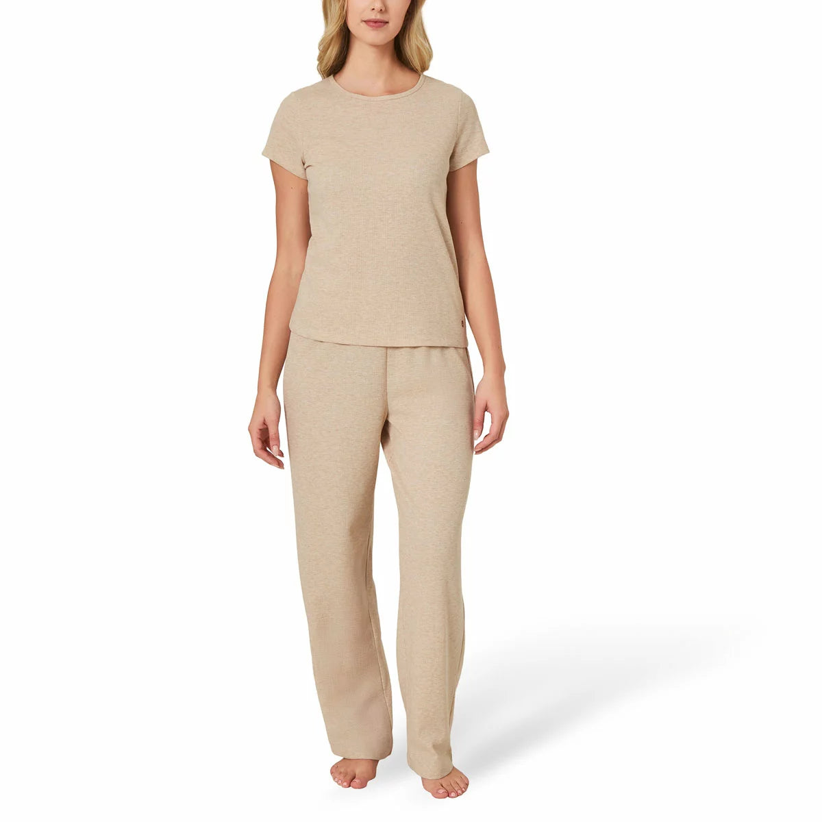 Well & Calm Ladies 3 Piece Waffle Lounge Set featuring soft waffle knit fabric, relaxed fit top, matching bottoms, and cozy outer layer.
