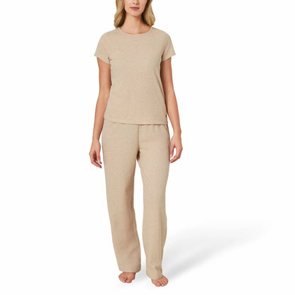 Well & Calm Ladies 3 Piece Waffle Lounge Set featuring soft waffle knit fabric, relaxed fit top, matching bottoms, and cozy outer layer.