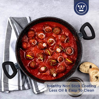 Westinghouse 32cm low non-stick casserole with tempered glass lid for family cooking and easy meal preparation