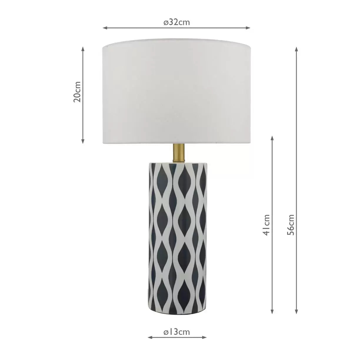 Front view of the Weylin table lamp featuring a glossy blue and white glazed ceramic base under a crisp white faux silk shade, illuminating a modern wooden bedside table.