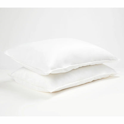Panda White Bamboo and French Linen Duvet Cover Set on a bed featuring crisp matte texture, Oxford pillowcase edges, and raw bamboo buttons.