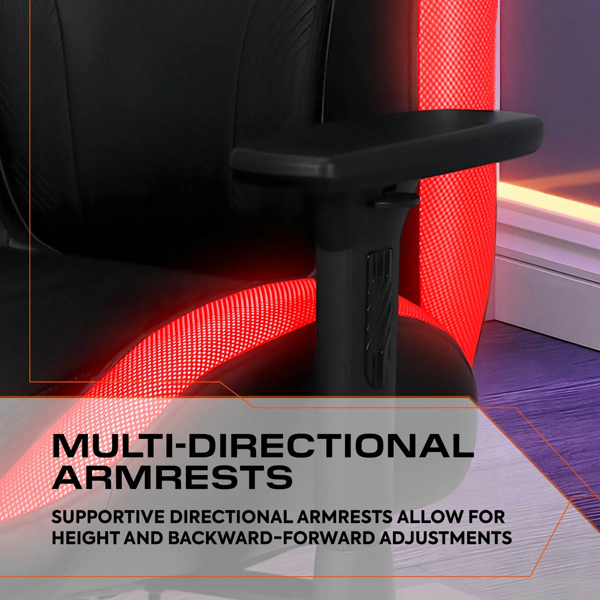 Black gaming chair with RGB LED lighting, ergonomic design, padded seat, and adjustable reclining features for gamers and streamers.