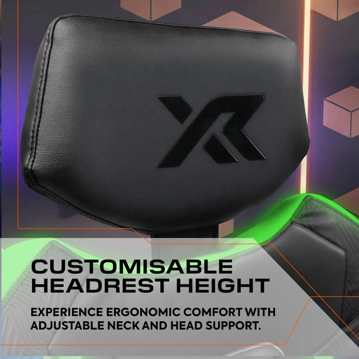 Black gaming chair with RGB LED lighting, ergonomic design, padded seat, and adjustable reclining features for gamers and streamers.