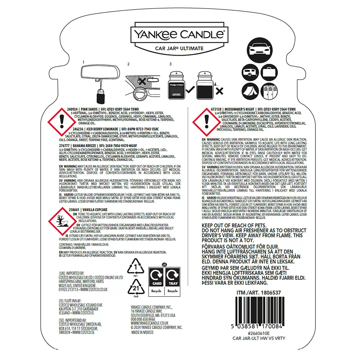 Yankee Candle Car Jar Ultimate Air Freshener Variety Pack of 5 hanging car fragrance fresheners/2