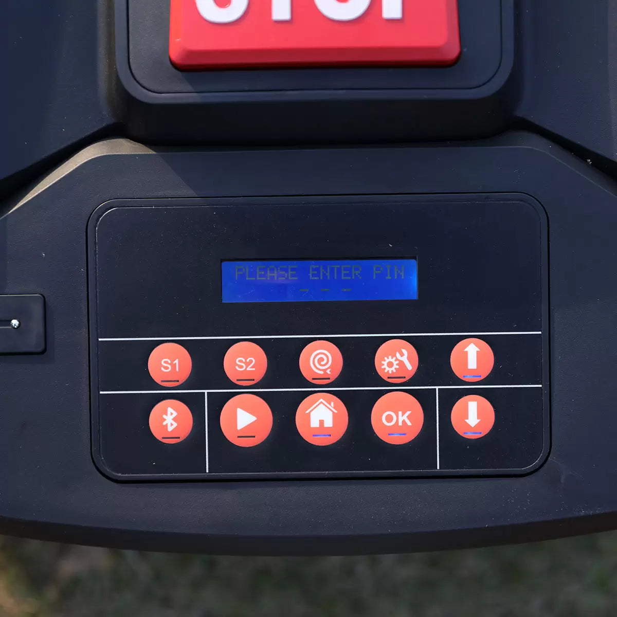 Yard Force MB800 robotic lawnmower with charging station automatically mowing a residential garden up to 800 square metres