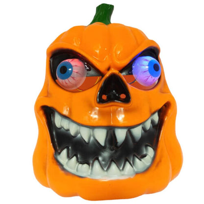 Yellow LED light-up scary Halloween mask with vivid illuminated criss-cross stitching set against a dark, pitch-black background.