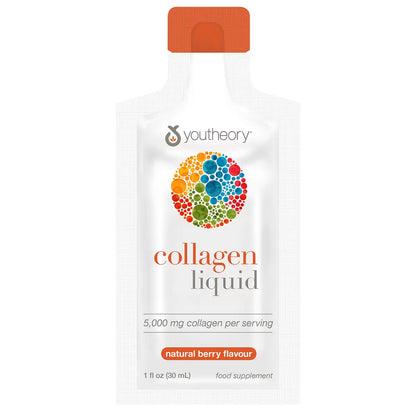 Youtheory Collagen Liquid Natural Berry 30 Count for skin elasticity, hair strength, nail health, and beauty wellness support.
