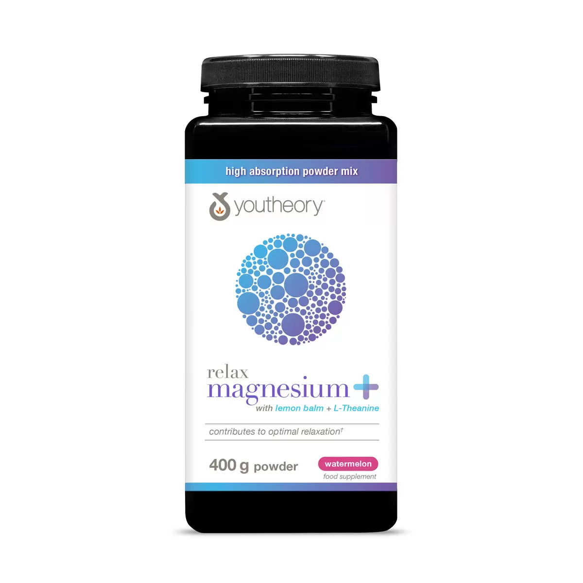 Youtheory Relax Magnesium 400g powder supplement for relaxation support, muscle function, and daily magnesium wellness.