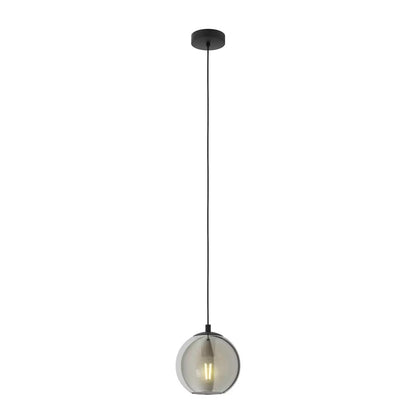 Eglo Ariscani 1 smoked glass ball pendant light hanging from ceiling in a modern interior setting