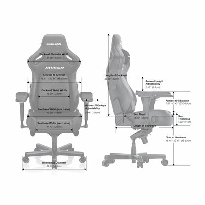 Front three-quarter angle view of the black anda seaT Kaiser Series 4 large gaming chair showing the sleek synthetic leather finish and magnetic neck pillow in a modern gaming setup.