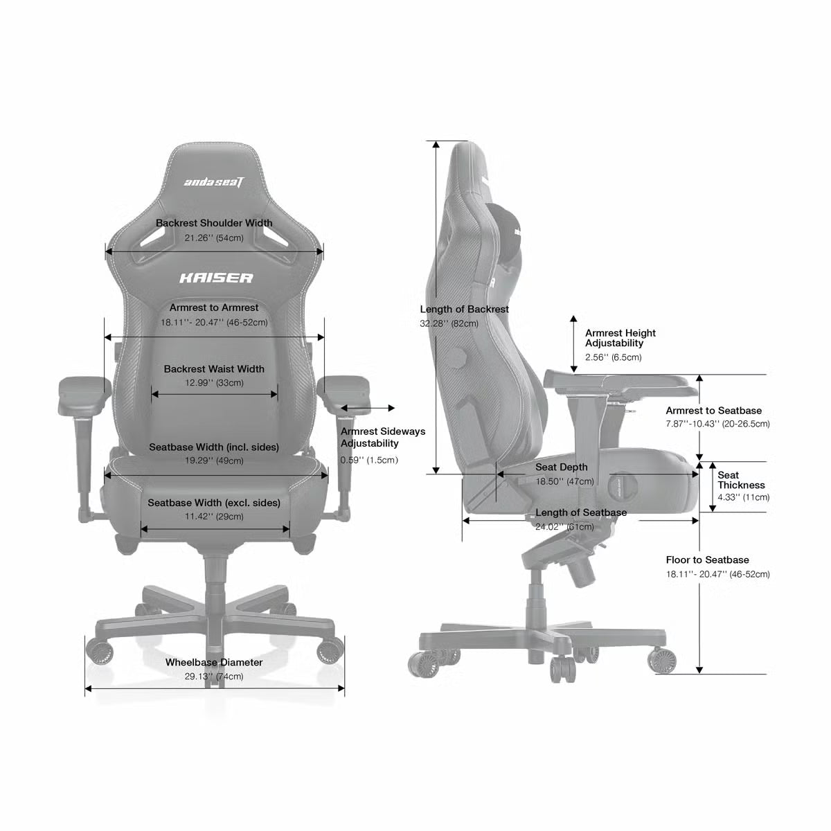 Front perspective view of the vibrant purple anda seaT Kaiser Series 4 large gaming chair featuring black 5D armrests and a magnetic head pillow in a modern desk setup.