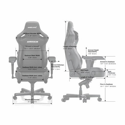 Front perspective view of the vibrant purple anda seaT Kaiser Series 4 large gaming chair featuring black 5D armrests and a magnetic head pillow in a modern desk setup.