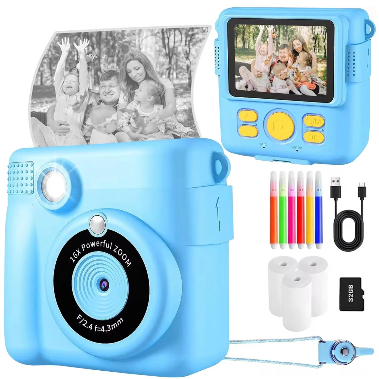 Kids LCD Camera Video Recorder 1080P Mini Digital Children Cam Instant Print | Portable Toy Camera for Kids Photography & Video