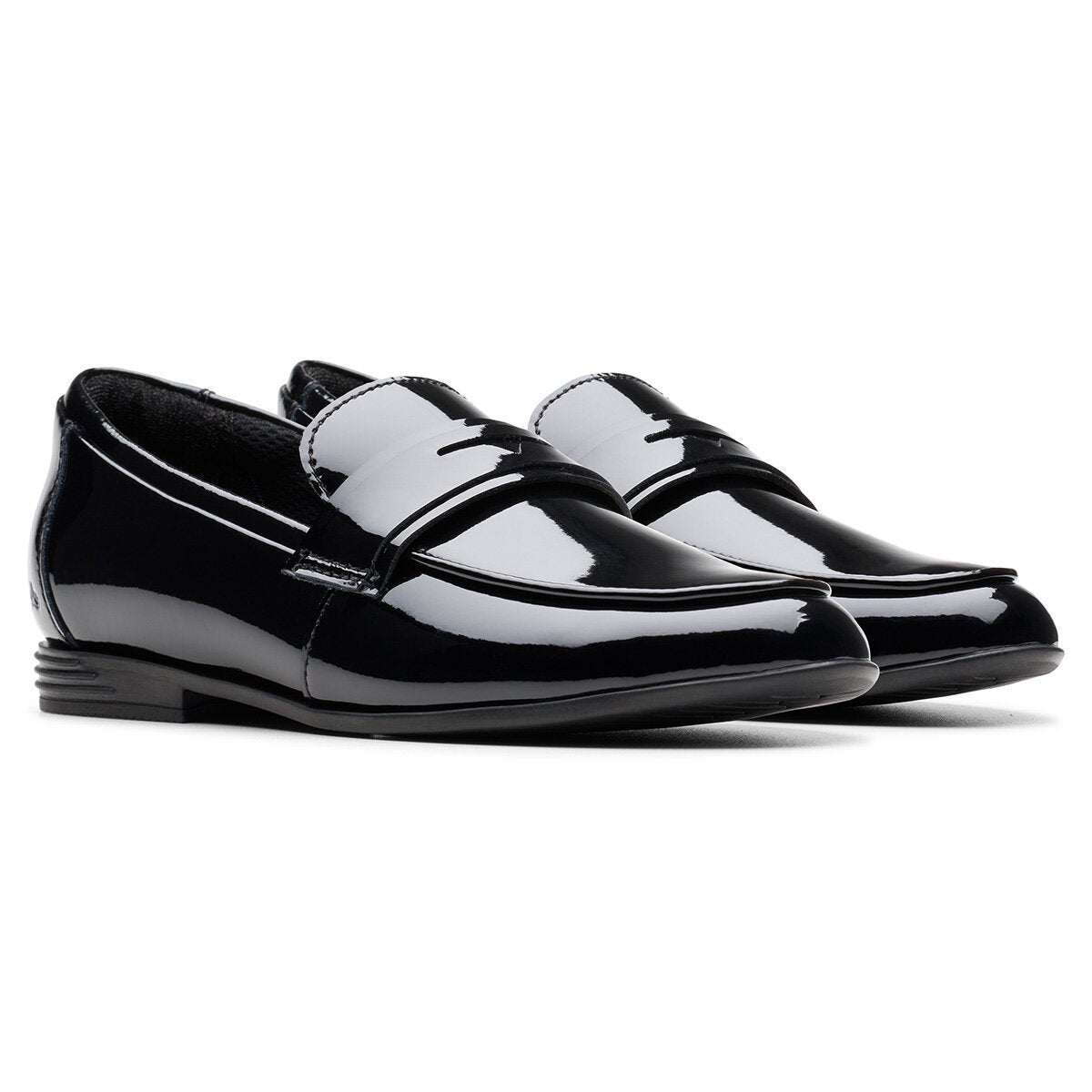 Clarks kids Finja Bright black patent school shoes, main view