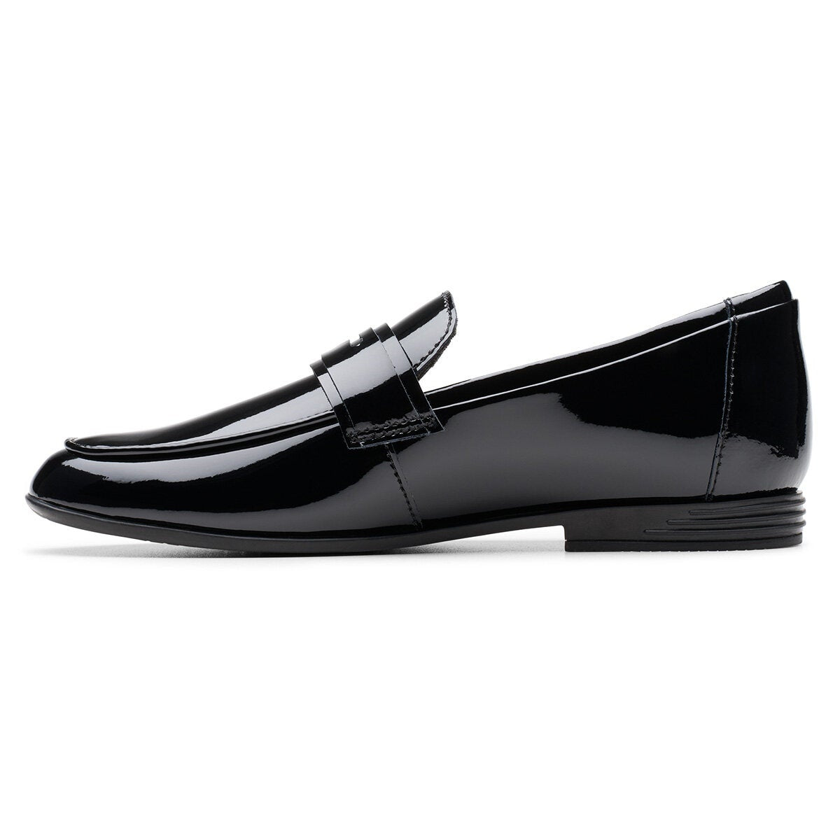 Clarks kids Finja Bright black patent school shoes, view 4