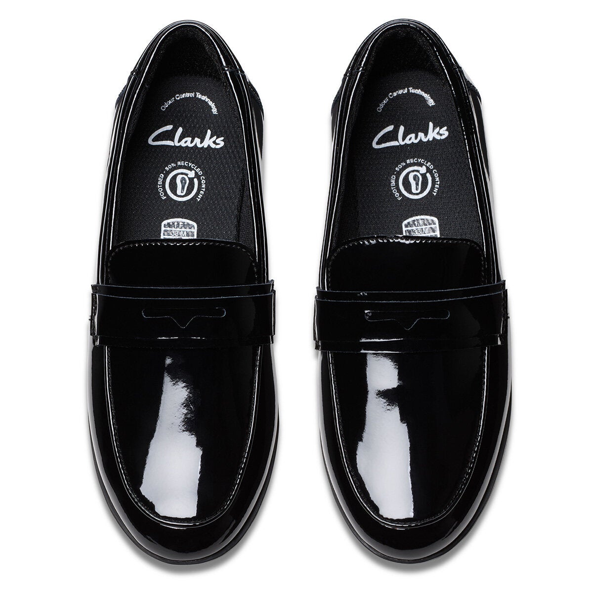 Clarks kids Finja Bright black patent school shoes, view 5