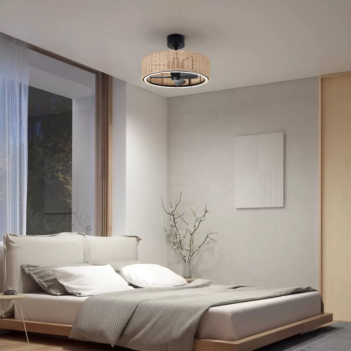 Artika Kalani 24 (61cm) Rattan Fan Light with Remote Control | Silent Cooling & Ambient Boho Lighting | Ideal for Bedrooms & Living Spaces