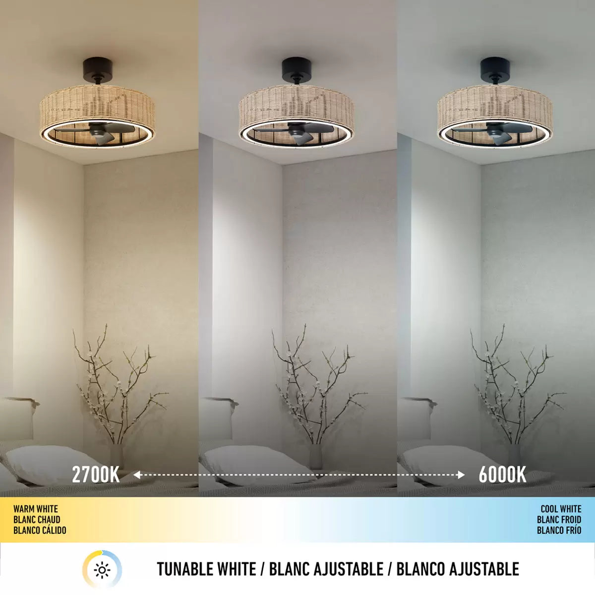 Artika Kalani 24 (61cm) Rattan Fan Light with Remote Control | Silent Cooling & Ambient Boho Lighting | Ideal for Bedrooms & Living Spaces