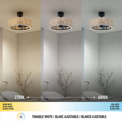 Artika Kalani 24 (61cm) Rattan Fan Light with Remote Control | Silent Cooling & Ambient Boho Lighting | Ideal for Bedrooms & Living Spaces