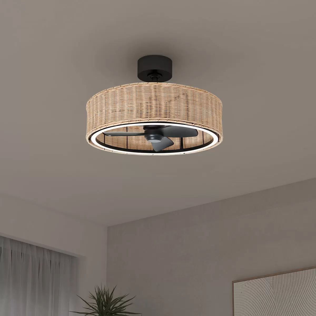 Artika Kalani 24 (61cm) Rattan Fan Light with Remote Control | Silent Cooling & Ambient Boho Lighting | Ideal for Bedrooms & Living Spaces