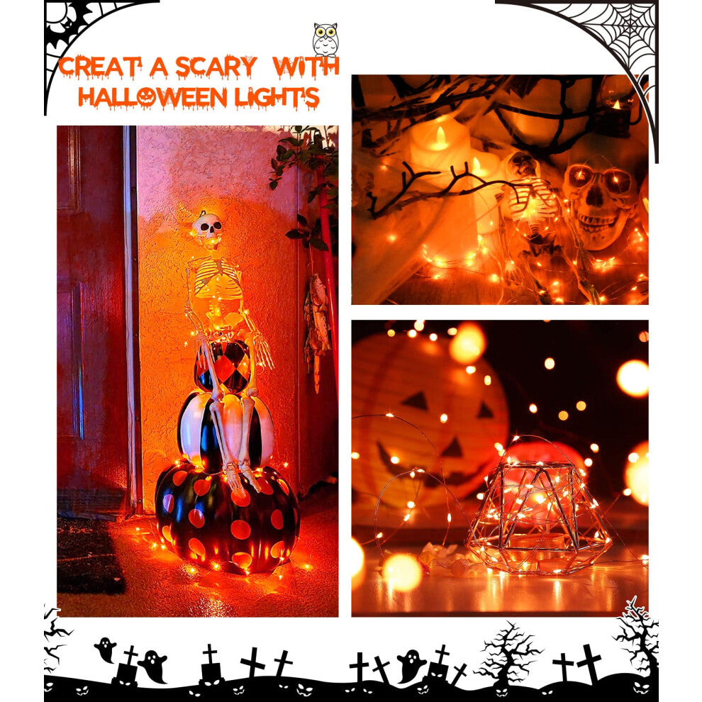 A 3-meter strand of 30 orange LED fairy lights on micro silver wire glowing softly around an indoor window frame.
