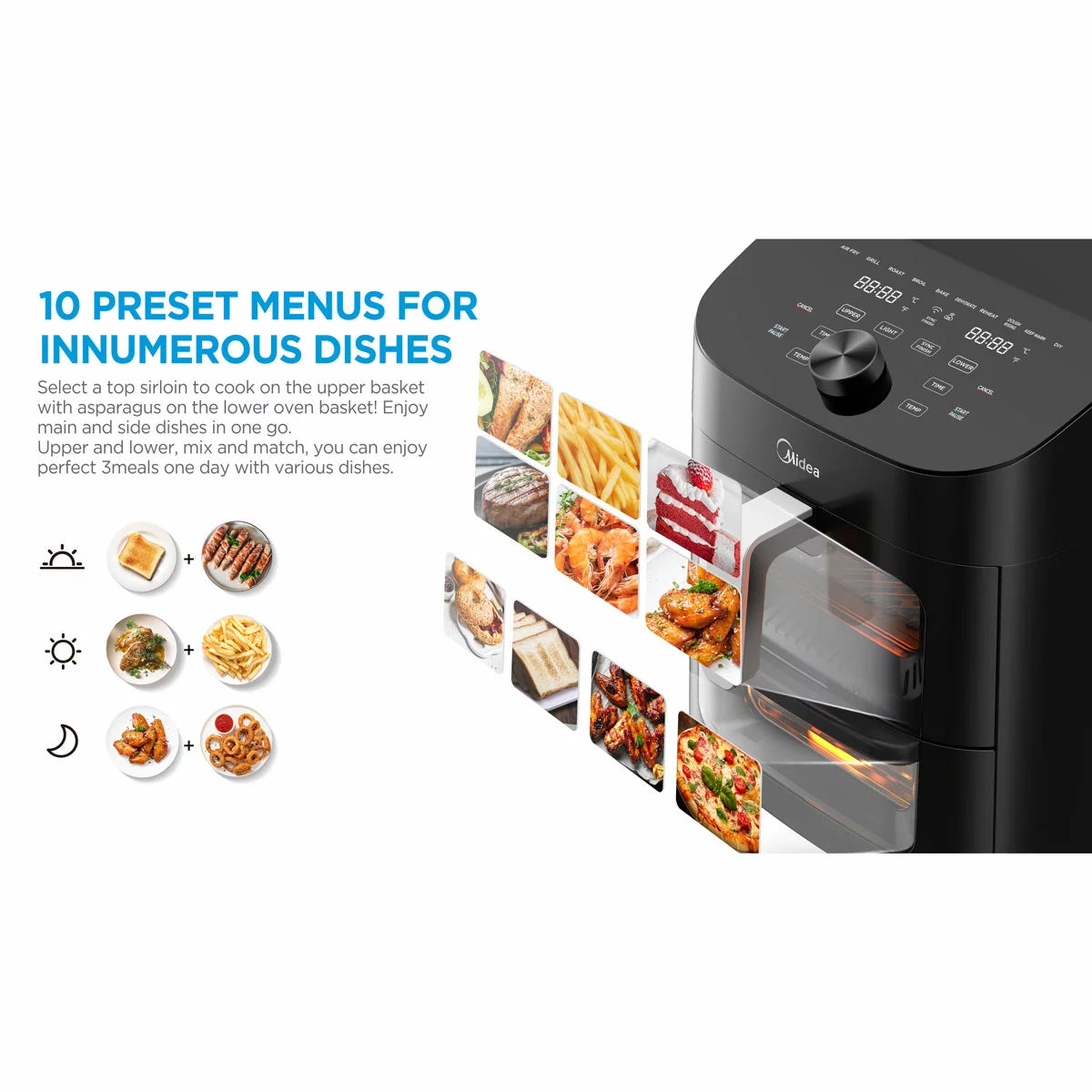 Midea Dual Basket Air Fryer 11L MAF112B0BPKW | Dual Zone Cooking | Large Family Meals