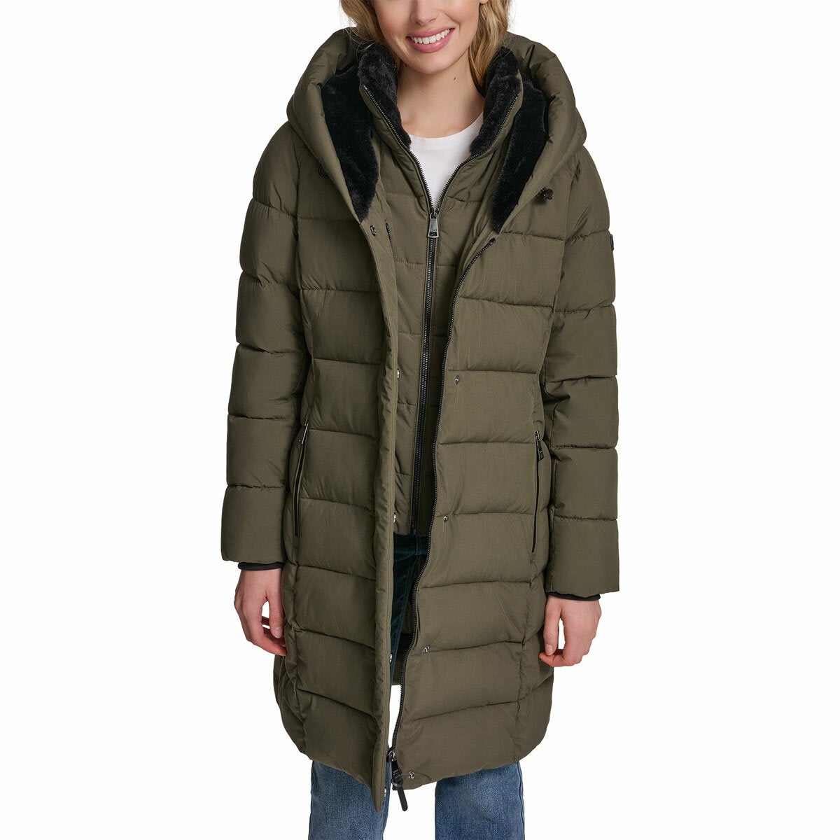 DKNY women's puffer coat, view 3