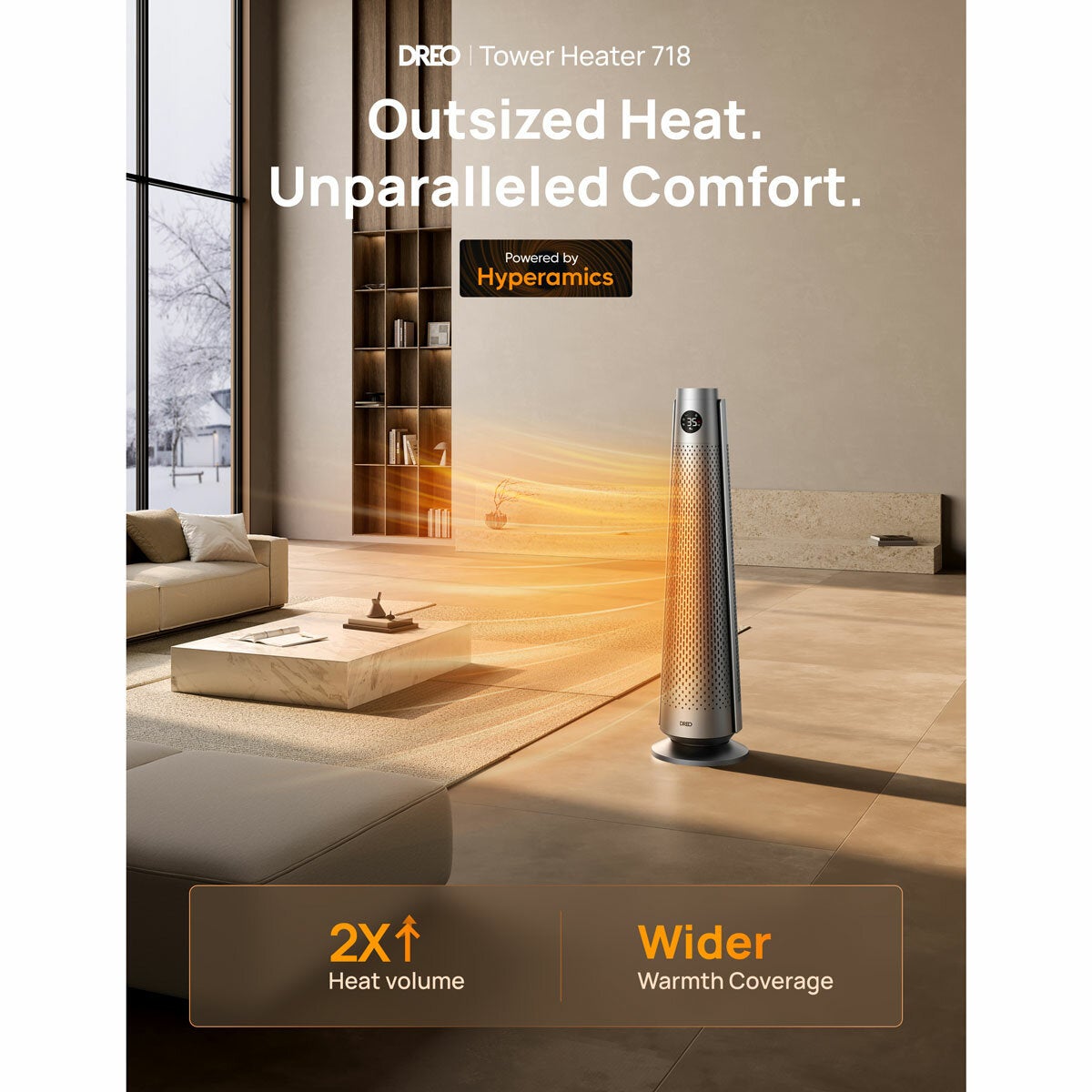 Dreo 718 oscillating tower heater, view 2