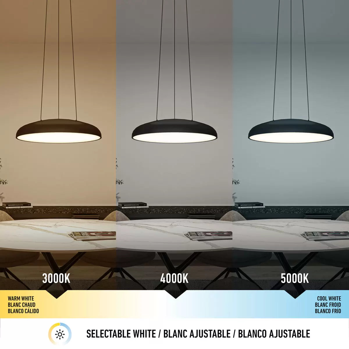 Artika Flint 24-inch black LED pendant light with modern contemporary design for kitchen and dining room lighting