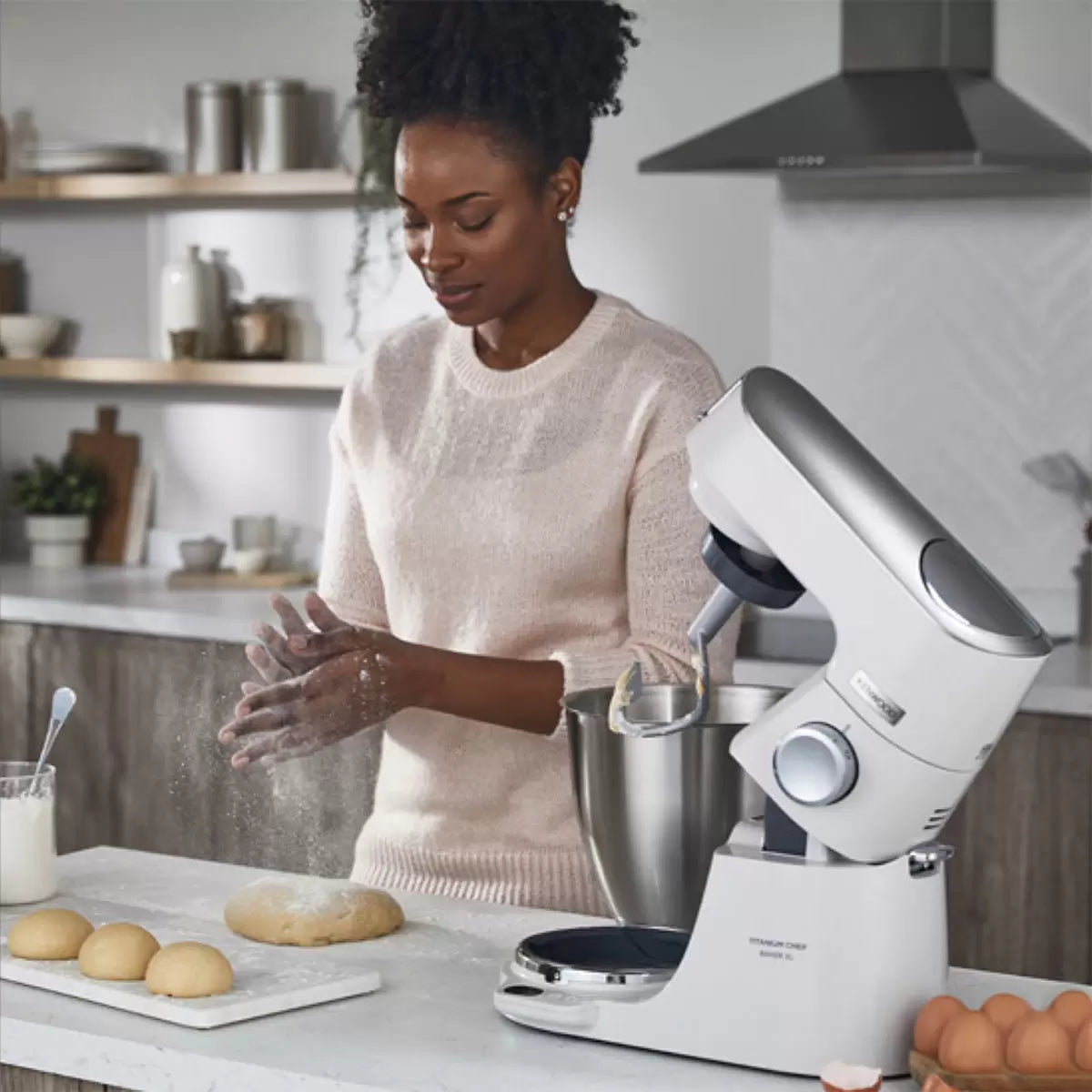 Kenwood Titanium Chef Baker Stand Mixer - White KVC65.001WH | Integrated Weighing System | Home Bakers & Cake Makers