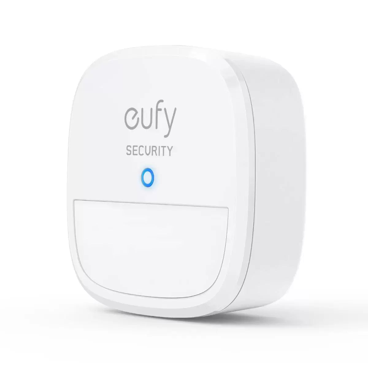 Three sleek white rectangular eufy motion sensors angled neatly on a clean white surface to show their compact, wireless design.
