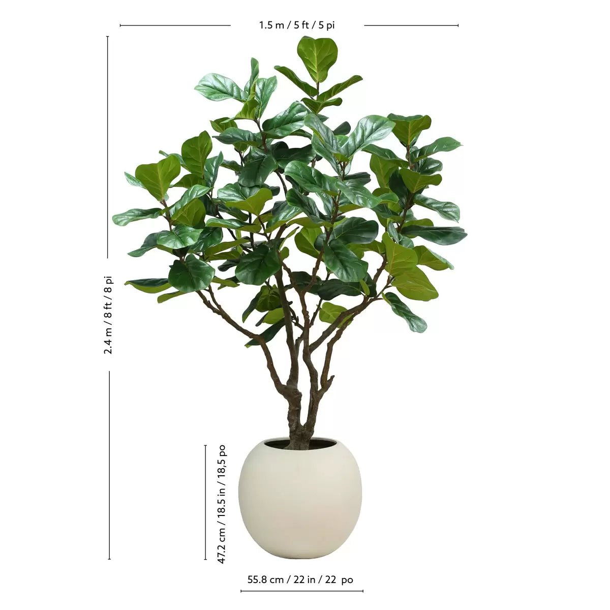 Artificial 8ft fig tree in planter with realistic green foliage for indoor home and office decoration.