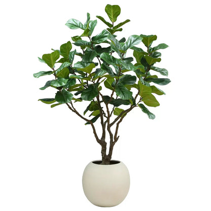 Artificial 8ft fig tree in planter with realistic green foliage for indoor home and office decoration.