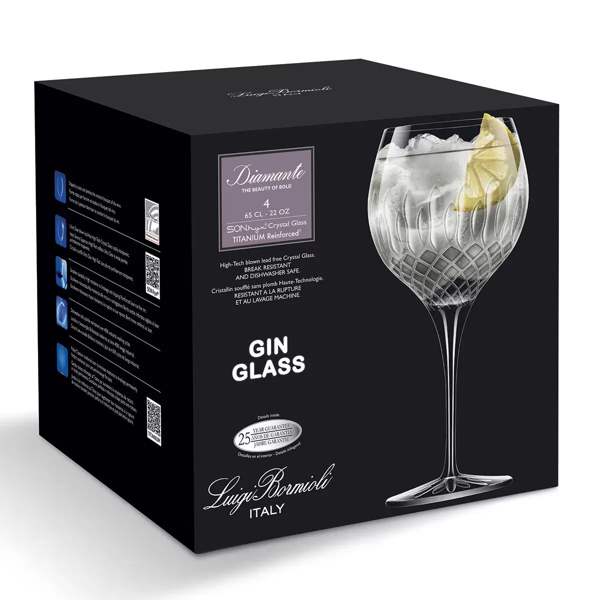 Luigi Bormioli Diamante Crystal Gin Glasses, 650ml, 8 Pack | Ultra-Clear Premium Crystal with Large Balloon Bowl for Perfect Cocktail Presentation | Home Bars, Entertaining & Gin Lovers