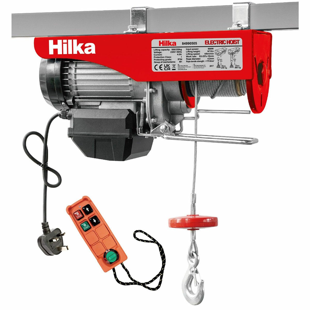Hilka 500kg electric hoist with wireless remote, main view