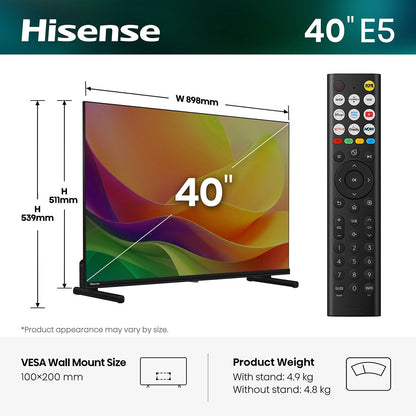 Hisense 40E5STUK 40 inch Full HD smart TV, view 2