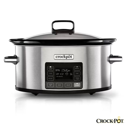 Crockpot TimeSelect 5.6L Digital Slow Cooker CSC066 with digital display, programmable cooking controls, removable cooking pot, and glass lid.