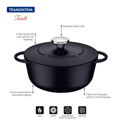 Tramontina Enamelled Cast Iron Casserole Dish 24cm 4.0L | Superior Heat Retention | Slow Cooking & Family Meals