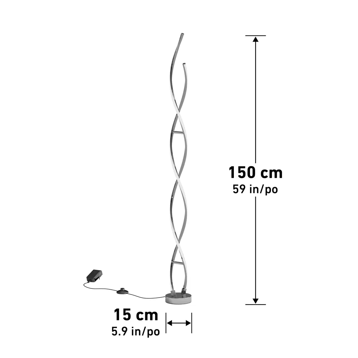 Artika Chrome Swirl LED Floor Lamp with integrated LED lighting and modern chrome spiral design for living room décor