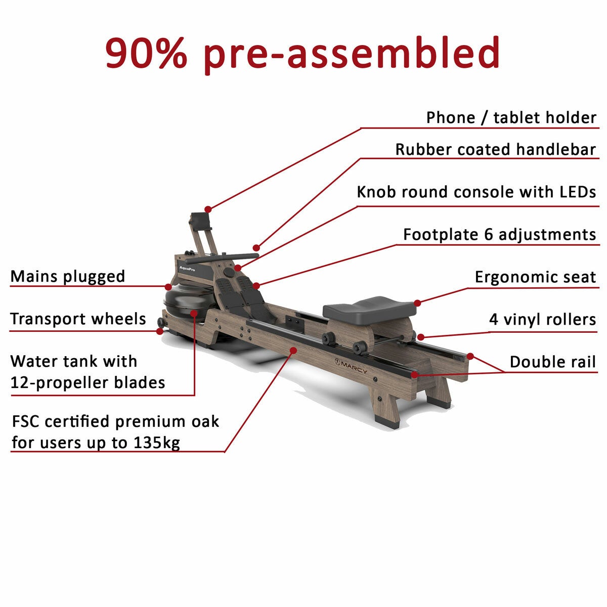 Marcy AquaPro Hydro water rowing machine, view 4