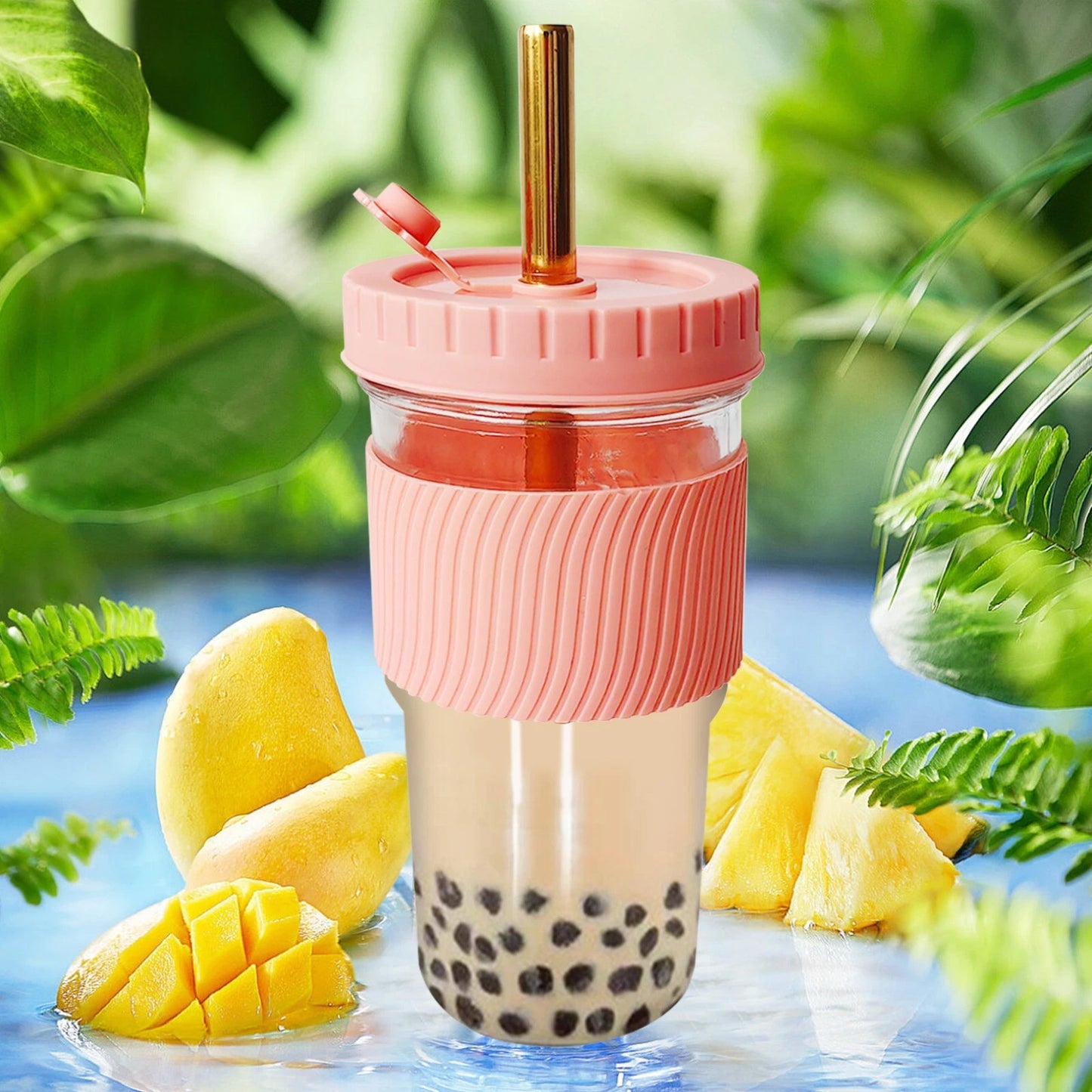 24oz Water Cup Set Wide Mouth Jar Drinking Smooth with Lid Straw Bottles Storage | Reusable Mason Style Drink Tumblers
