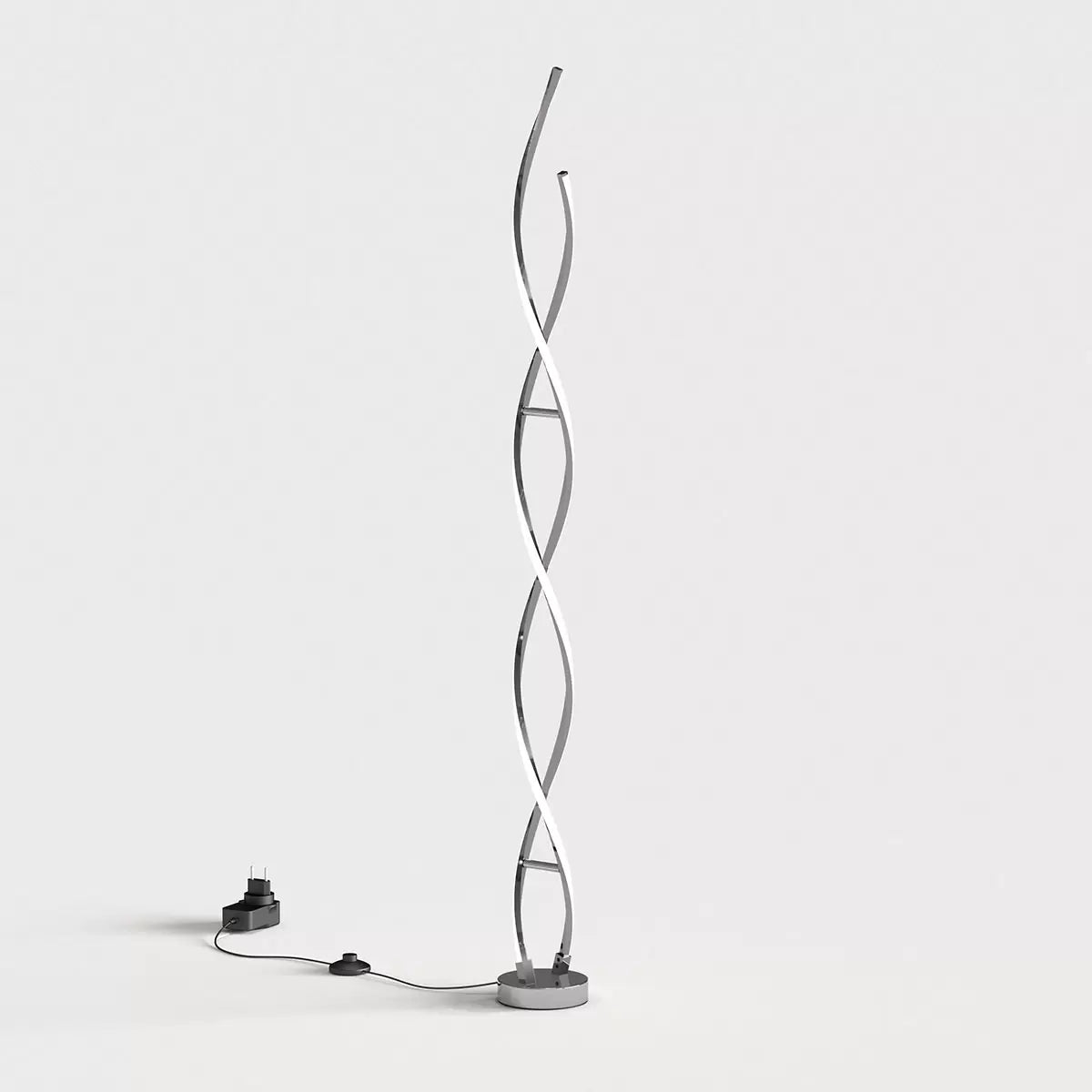 Artika Chrome Swirl LED Floor Lamp with integrated LED lighting and modern chrome spiral design for living room décor