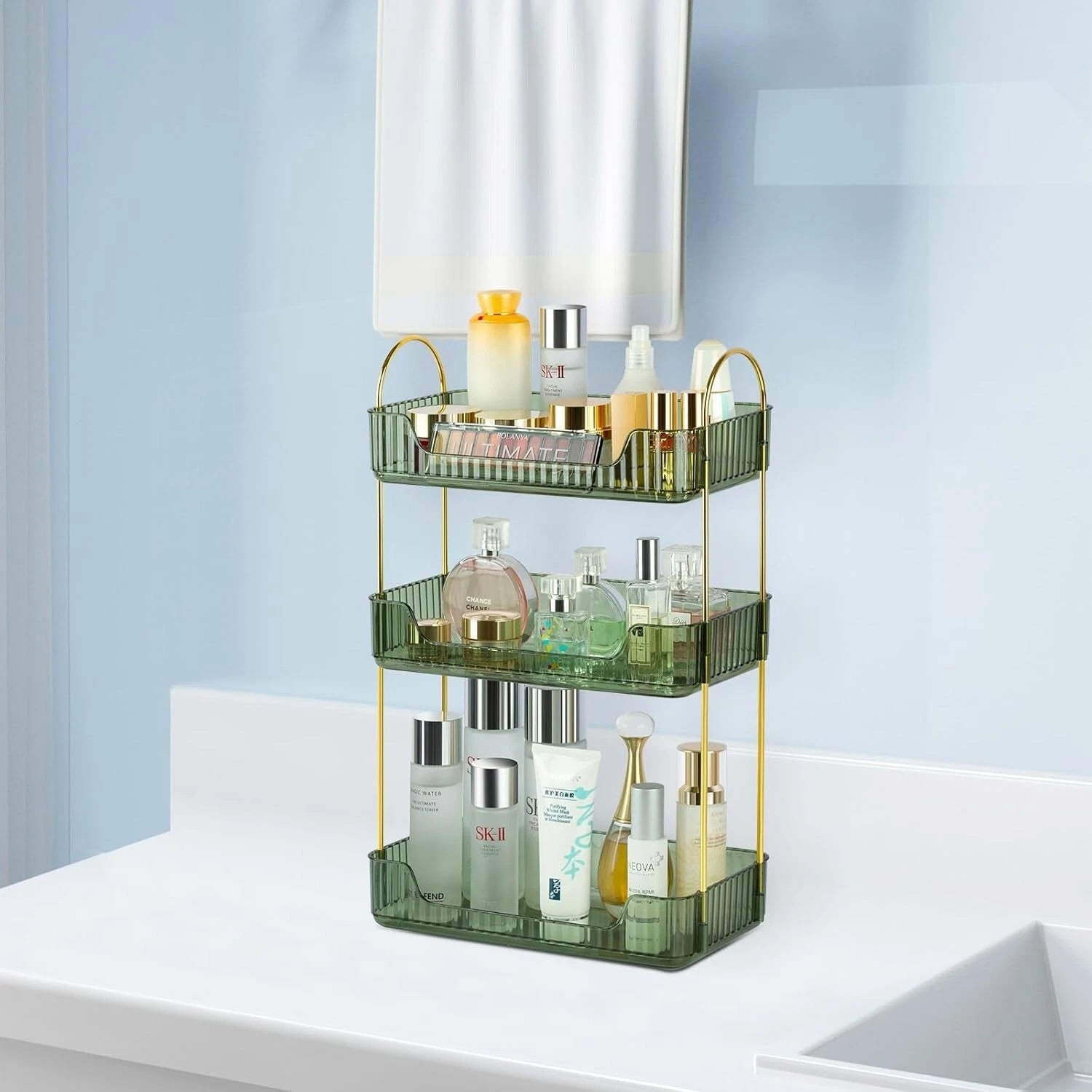 3 tier cosmetic makeup organiser shelf for perfumes, skincare and beauty storage-5