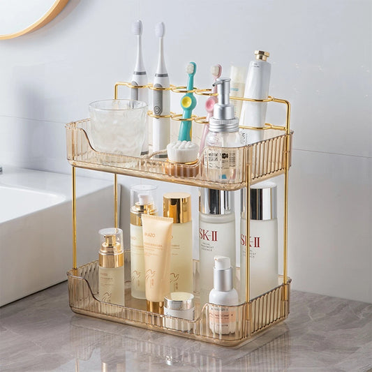 2 tier cosmetic makeup organiser shelf for perfumes, skincare and vanity storage-1
